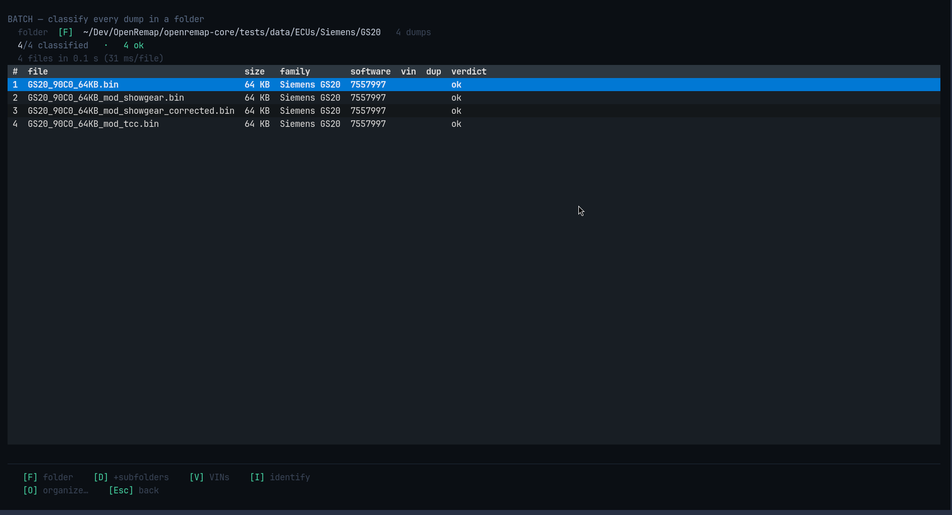 The BATCH screen